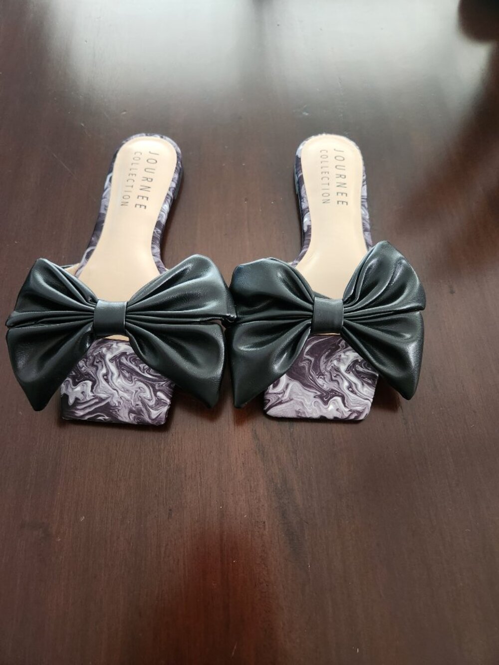 Womens Black Flat Casual Sandal Slip On Slide Bow NWT Journee Collection Size 7